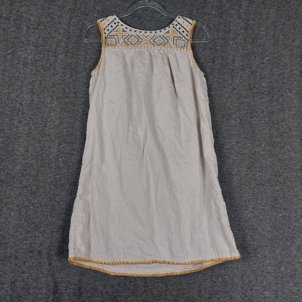 C&C CALIFORNIA WOMENS TAN 100% LINEN EMBROIDERED SLEEVELESS DRESS SIZE SMALL